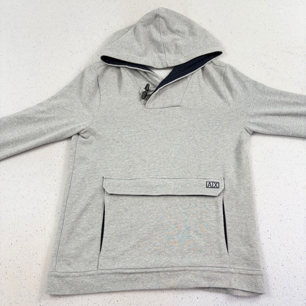Armani Exchange‎ Hoodie Mens Grey Heather Toggle Pullover Large L Designer Luxe